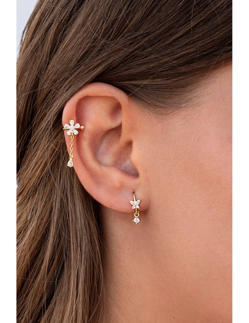 CZ Butterfly Shaped Huggie Hoop Earrings With Dangling Charm