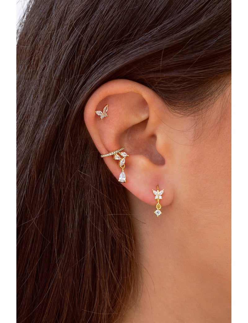 CZ Butterfly Shaped Huggie Hoop Earrings With Dangling Charm