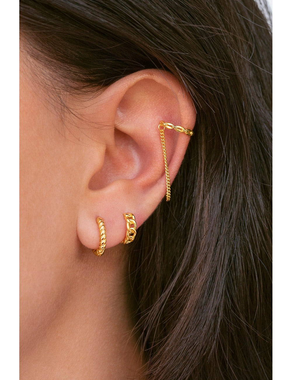 Chain Shaped Huggie Hoop Earrings - Two sizes available