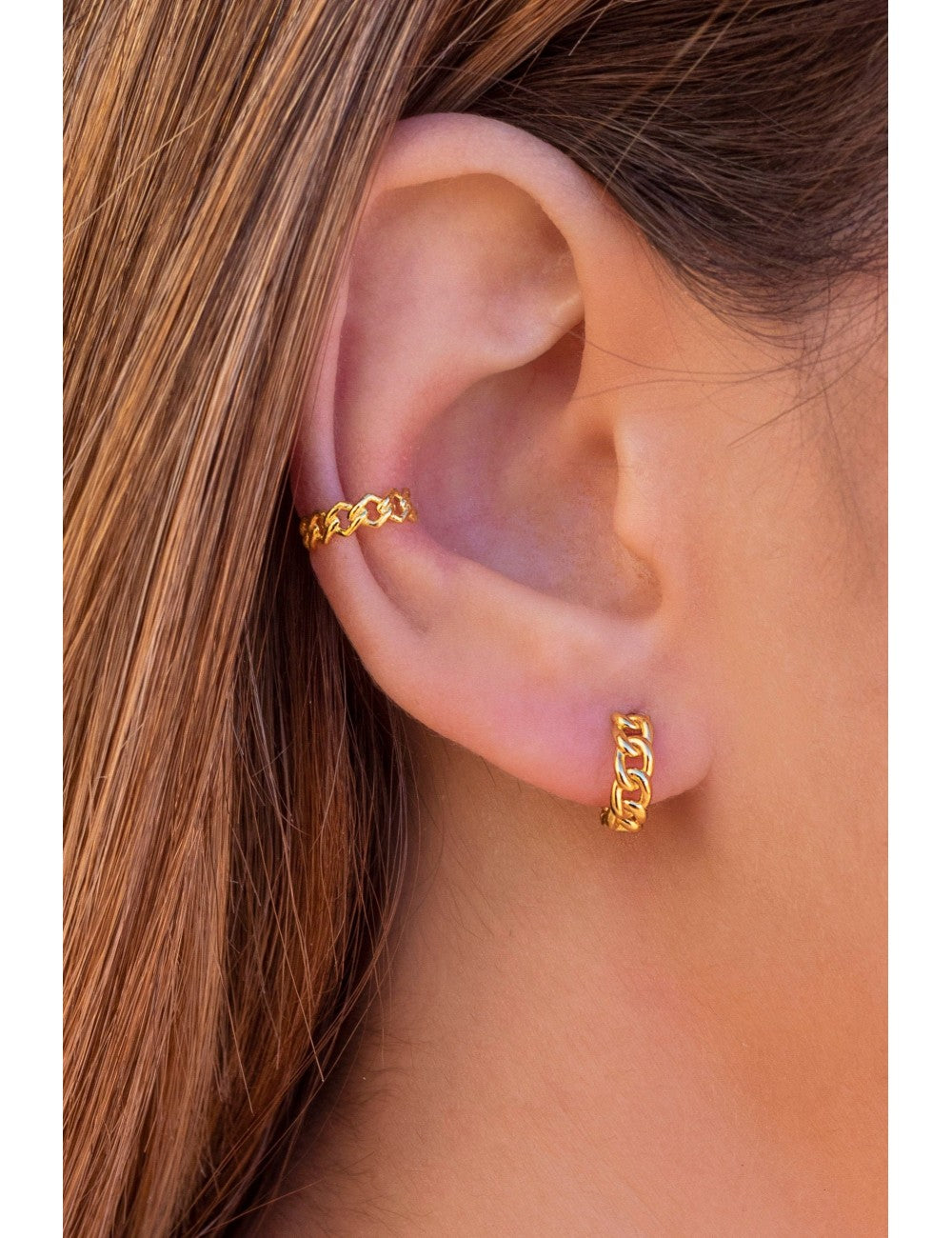 Chain Shaped Huggie Hoop Earrings - Two sizes available