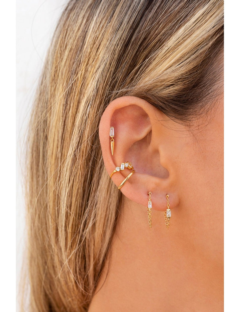 Pendientes stud de cadena con circonita baguette