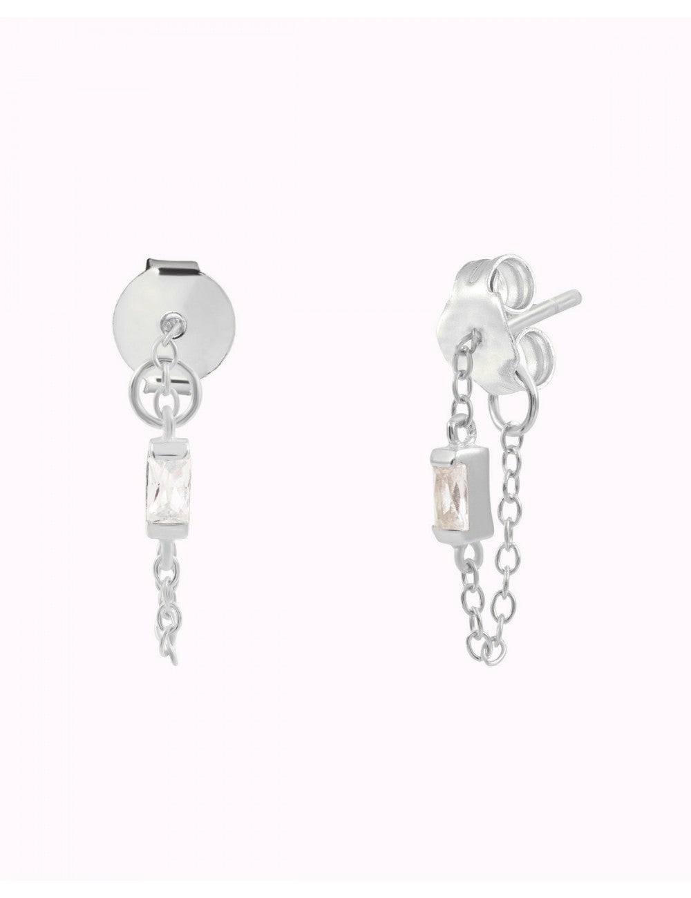 Pendientes stud de cadena con circonita baguette