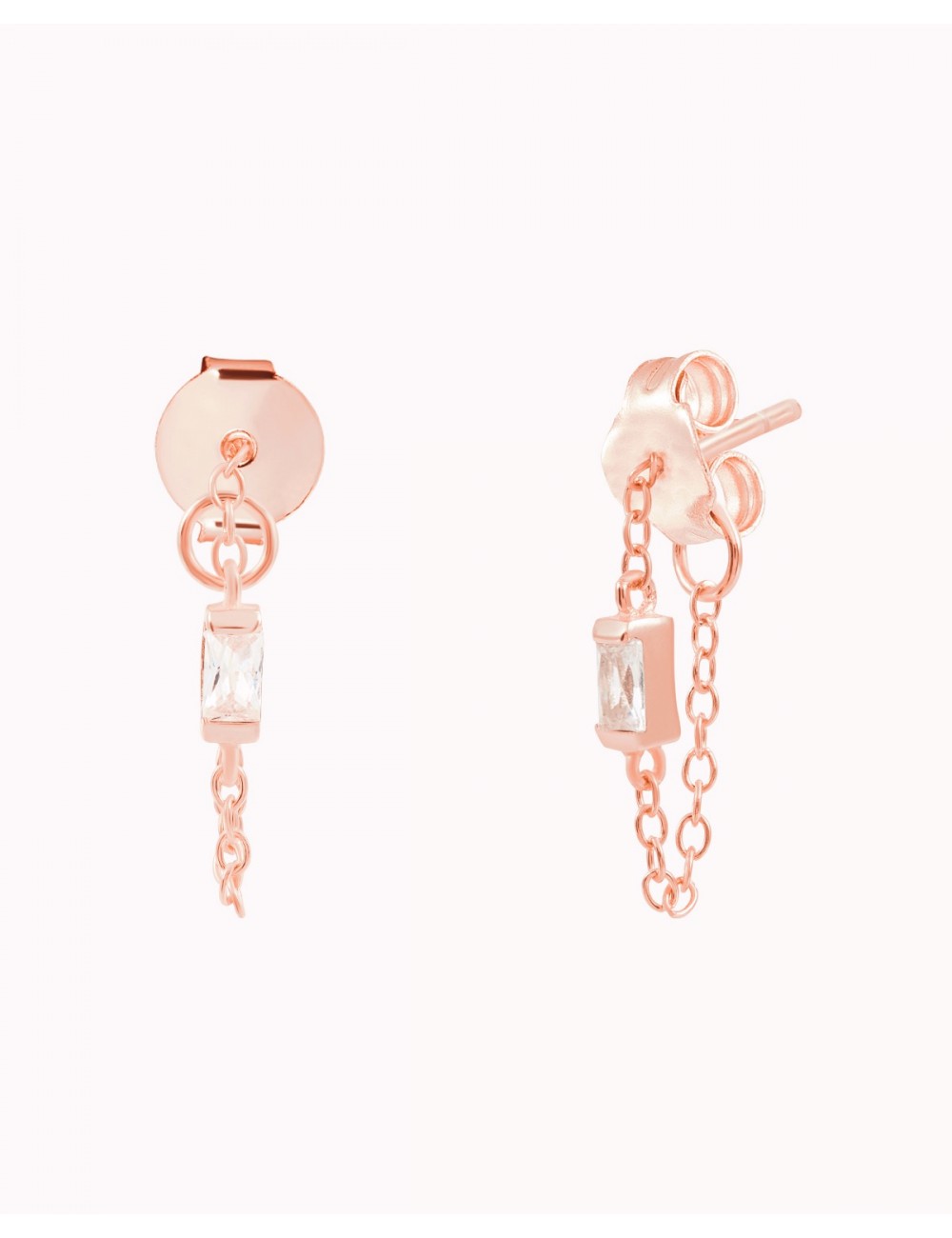 Pendientes stud de cadena con circonita baguette