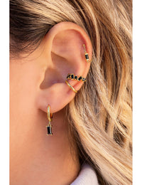 Black Baguette CZ Chain Stud Earrings