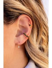 Black Baguette CZ Chain Stud Earrings