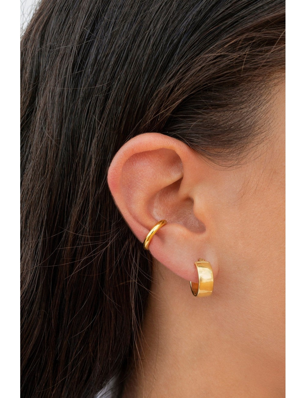 Chunky Single Band Smooth Silver Conch Ear Cuff Earrings