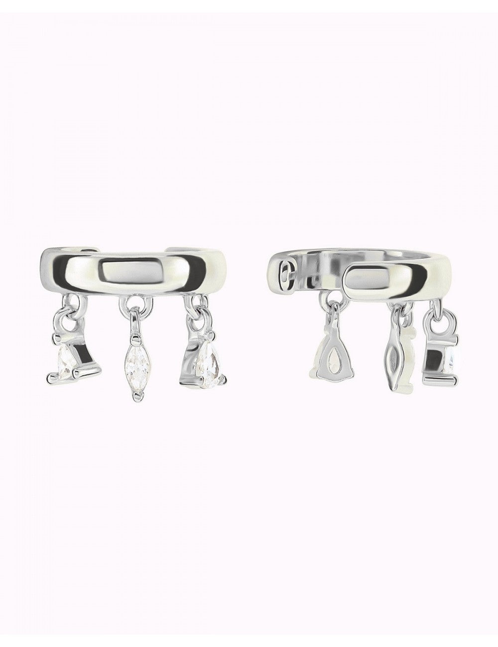 Triangle, Marquise & Pear Cut CZ Dangling Charms Chunky Conch Ear Cuff