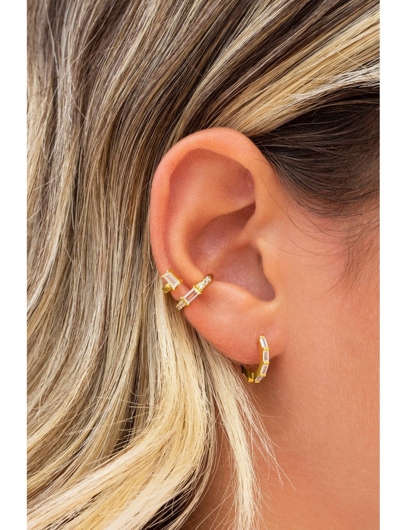 Baguette & Pave CZ Conch Ear Cuff Earrings