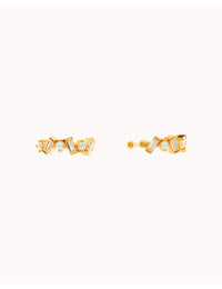 Dainty Baguette & Round CZ Conch Ear Cuff Earrings