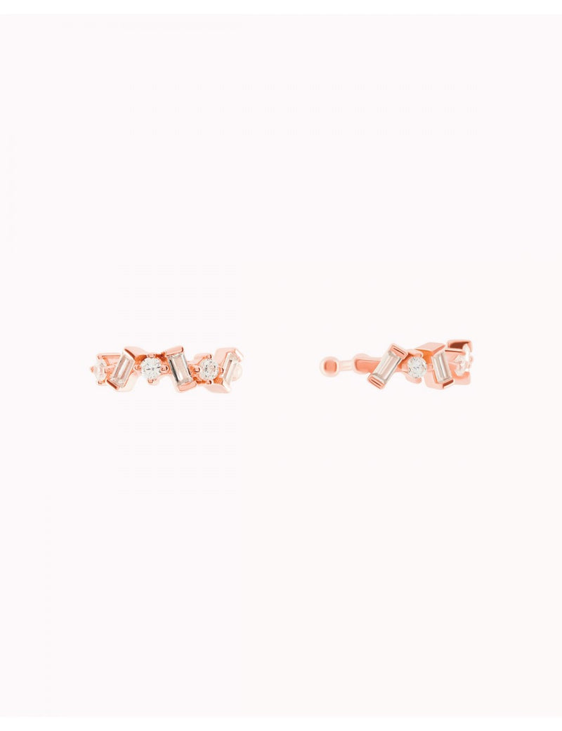 Dainty Baguette & Round CZ Conch Ear Cuff Earrings
