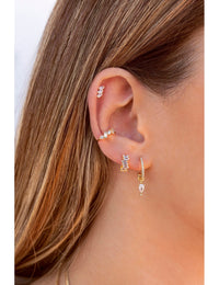 Dainty Baguette & Round CZ Conch Ear Cuff Earrings