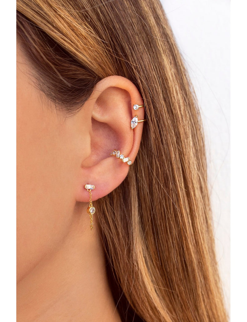 Dainty Baguette & Round CZ Conch Ear Cuff Earrings