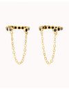Bezel Black CZ Dangling Chain Conch Ear Cuff Earrings - Fake Piercing