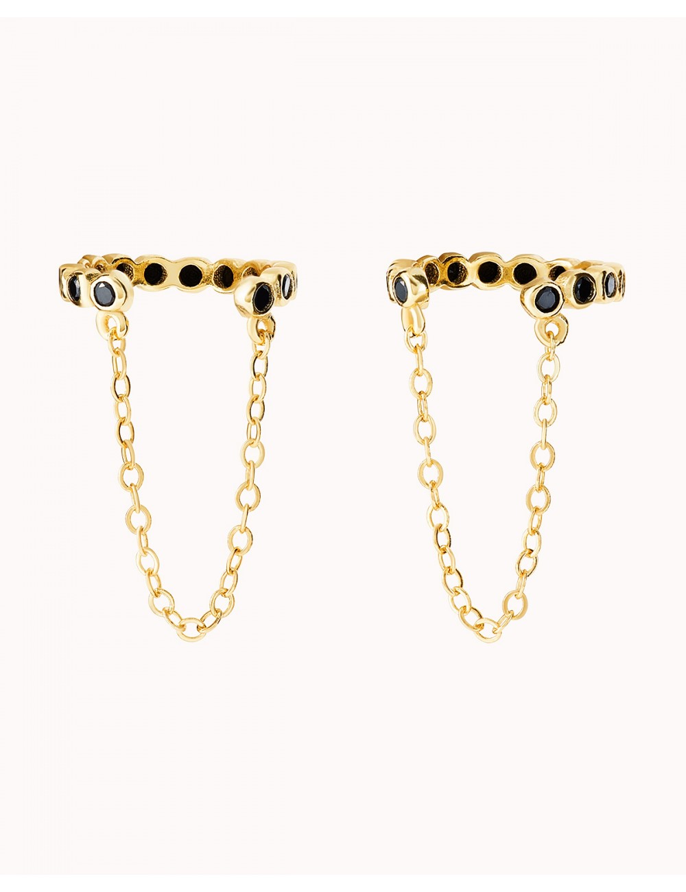 Bezel Black CZ Dangling Chain Conch Ear Cuff Earrings - Fake Piercing