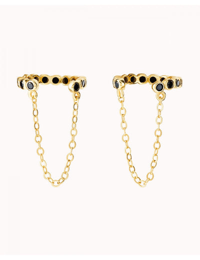 Conch Ear Cuff Ohrringe mit schwarzen Zirkonen und hängender Kette - Fake Piercing