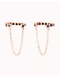 Bezel Black CZ Dangling Chain Conch Ear Cuff Earrings - Fake Piercing
