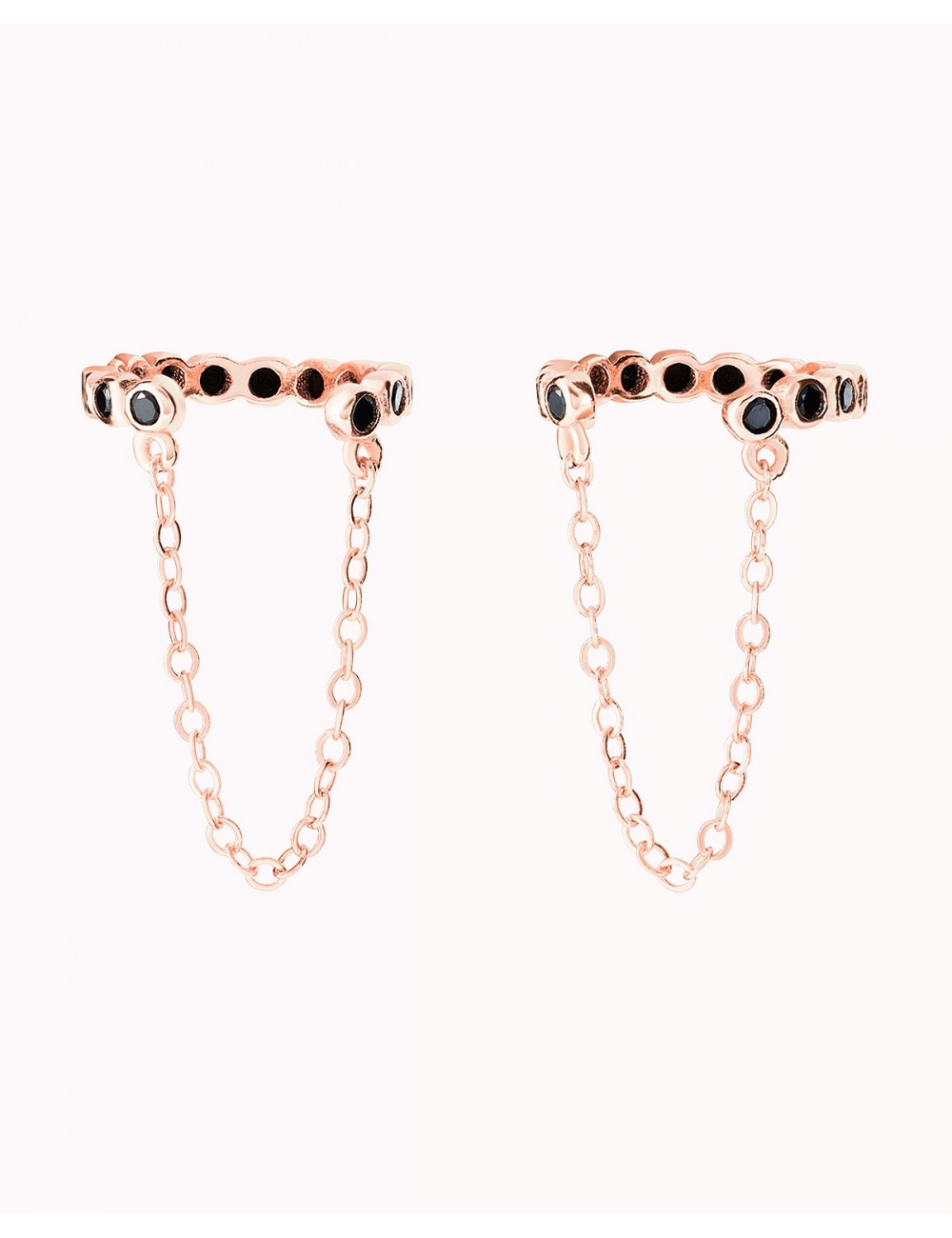 Bezel Black CZ Dangling Chain Conch Ear Cuff Earrings - Fake Piercing