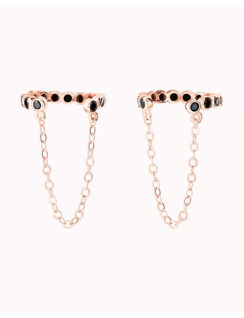 Bezel Black CZ Dangling Chain Conch Ear Cuff Earrings - Fake Piercing