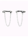 Bezel Black CZ Dangling Chain Conch Ear Cuff Earrings - Fake Piercing