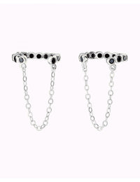 Bezel Black CZ Dangling Chain Conch Ear Cuff Earrings - Fake Piercing