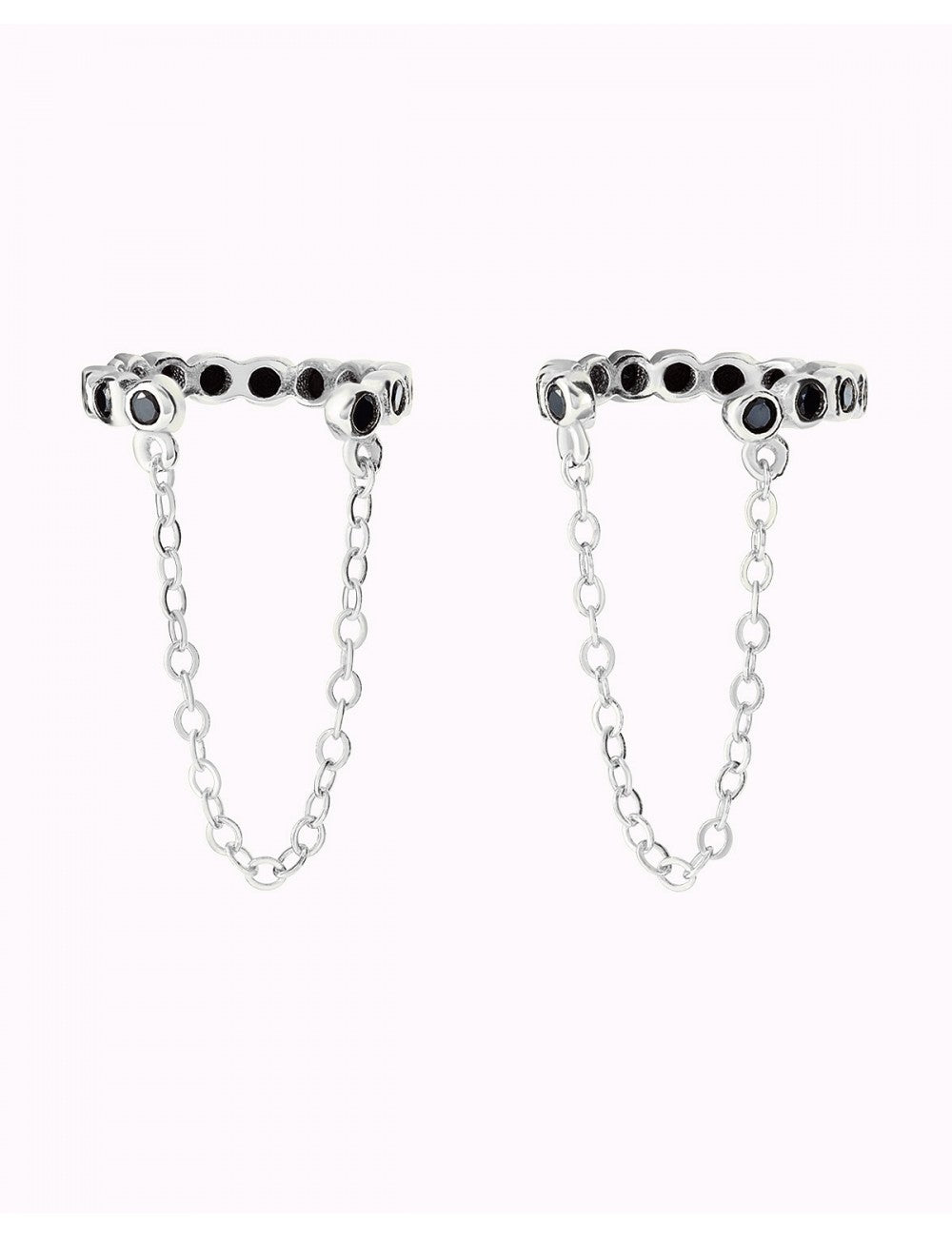 Bezel Black CZ Dangling Chain Conch Ear Cuff Earrings - Fake Piercing