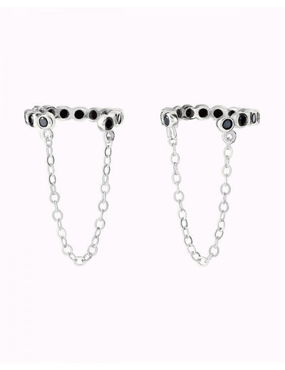 Conch Ear Cuff Ohrringe mit schwarzen Zirkonen und hängender Kette - Fake Piercing