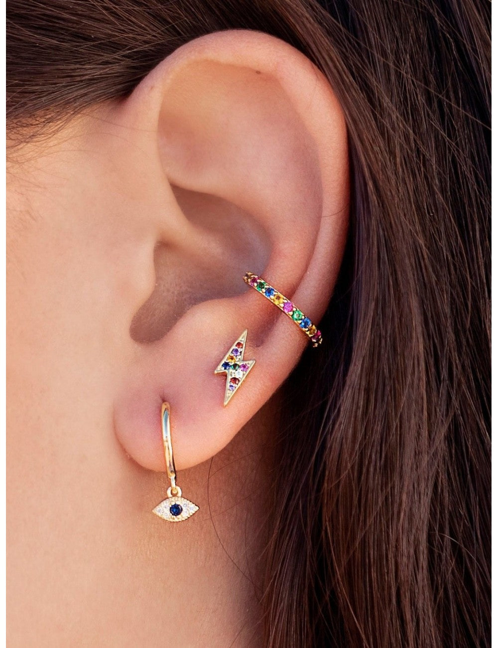 Rainbow Cz Conch Ear Cuff Earrings