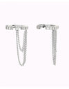 Pave CZ Conch Ear Cuff Earrings With Double Dangling Chains