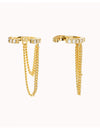 Pave CZ Conch Ear Cuff Earrings With Double Dangling Chains