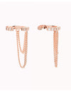 Pave CZ Conch Ear Cuff Earrings With Double Dangling Chains