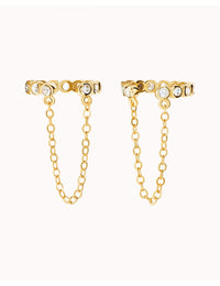 Boucles d'oreilles conques avec zircones cubiques et chaîne pendante - Faux piercing