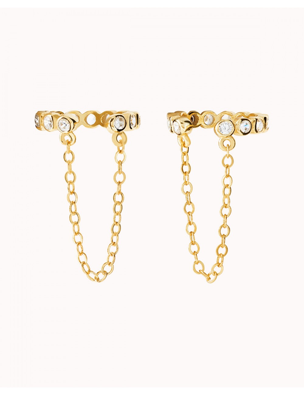 Boucles d'oreilles conques avec zircones cubiques et chaîne pendante - Faux piercing