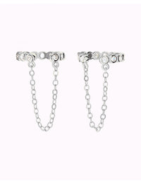 Boucles d'oreilles conques avec zircones cubiques et chaîne pendante - Faux piercing