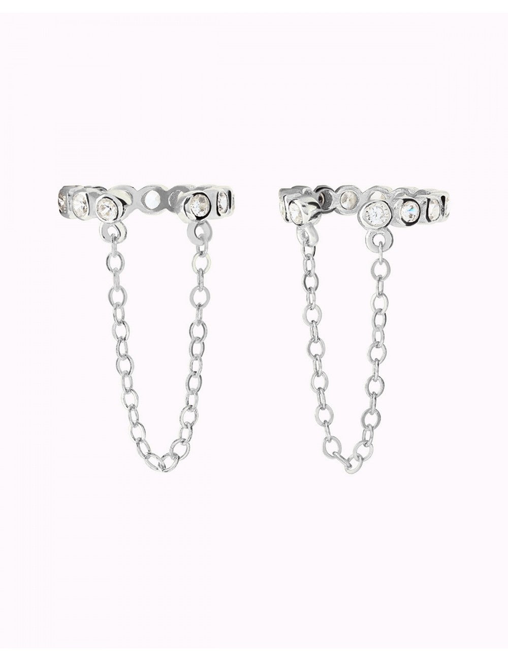 Boucles d'oreilles conques avec zircones cubiques et chaîne pendante - Faux piercing