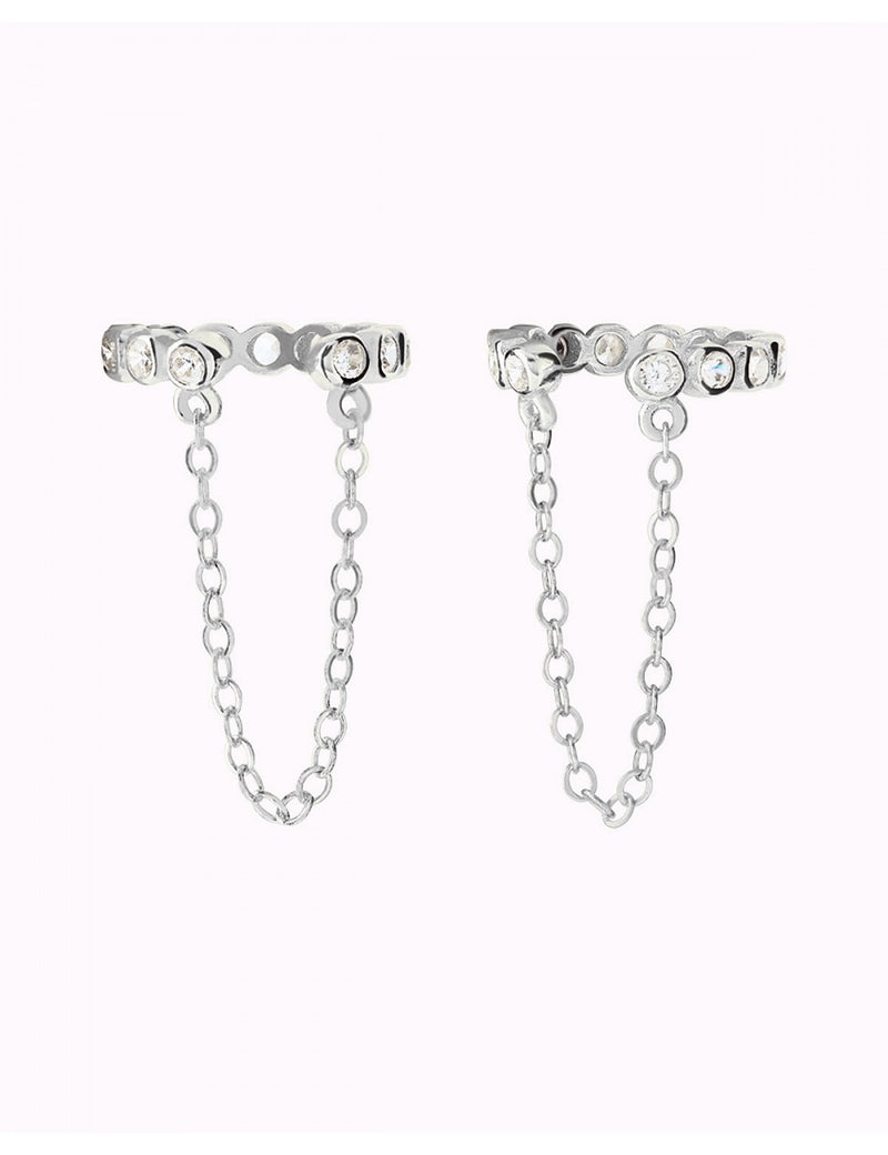Boucles d'oreilles conques avec zircones cubiques et chaîne pendante - Faux piercing