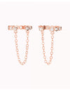 Boucles d'oreilles conques avec zircones cubiques et chaîne pendante - Faux piercing