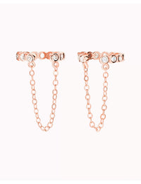 Boucles d'oreilles conques avec zircones cubiques et chaîne pendante - Faux piercing