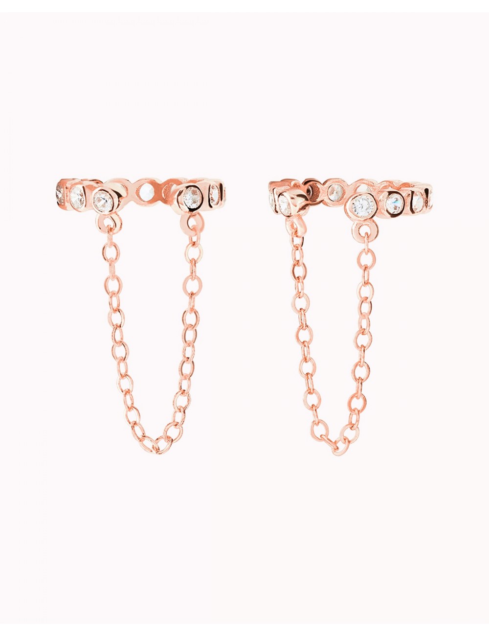 Boucles d'oreilles conques avec zircones cubiques et chaîne pendante - Faux piercing