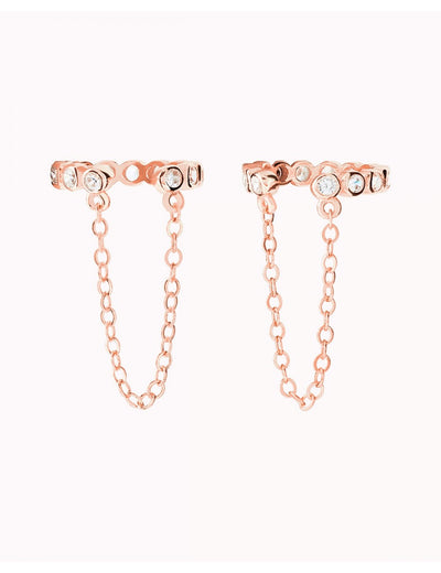 Boucles d'oreilles conques avec zircones cubiques et chaîne pendante - Faux piercing