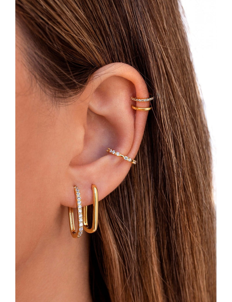 Boucles d'oreilles manchettes d'oreille conque avec zircons sertis à 4 griffes