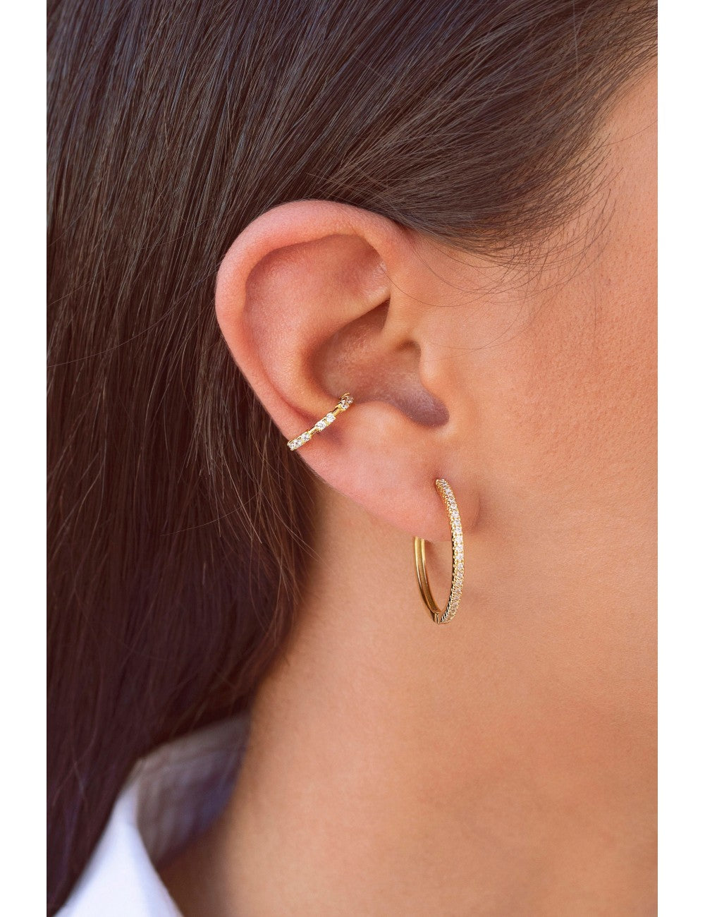 Boucles d'oreilles manchettes d'oreille conque avec zircons sertis à 4 griffes