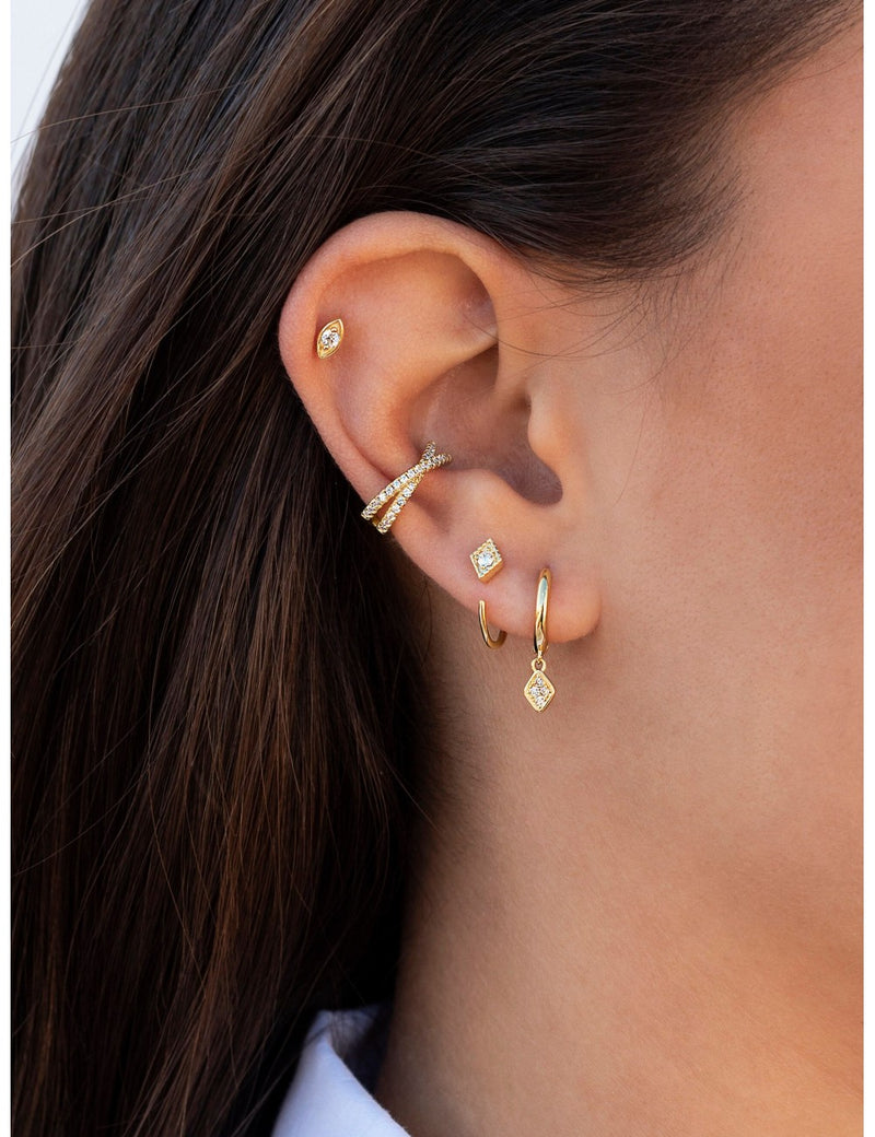 Pave CZ Criss Cross Hinged Conch Ear Cuff Earrings