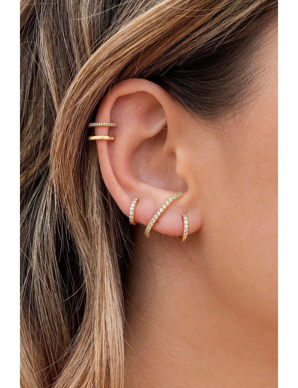 Cz Ear Lobe Cuff Stud Earrings