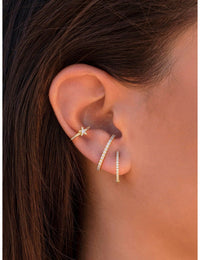 Cz Ear Lobe Cuff Stud Earrings