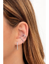 Cz Ear Lobe Cuff Stud Earrings