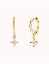 Dainty Flower Shaped Charm Huggie Hoop Earrings - Two sizes available