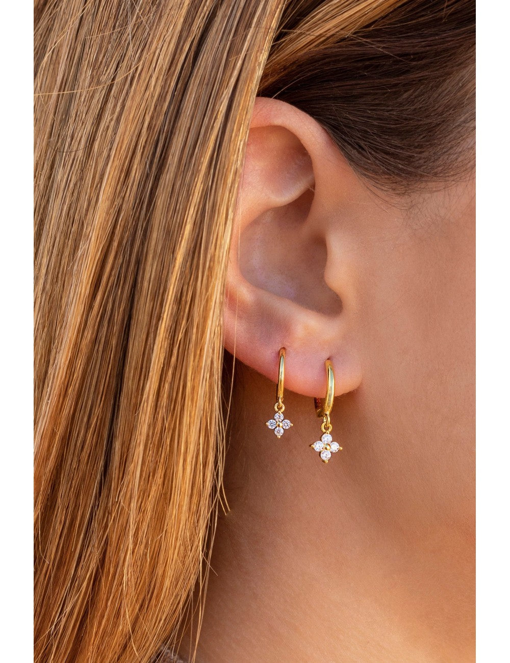 Dainty Flower Shaped Charm Huggie Hoop Earrings - Two sizes available