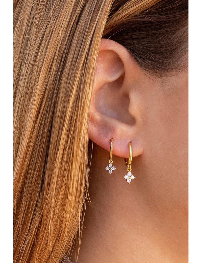 Dainty Flower Shaped Charm Huggie Hoop Earrings - Two sizes available