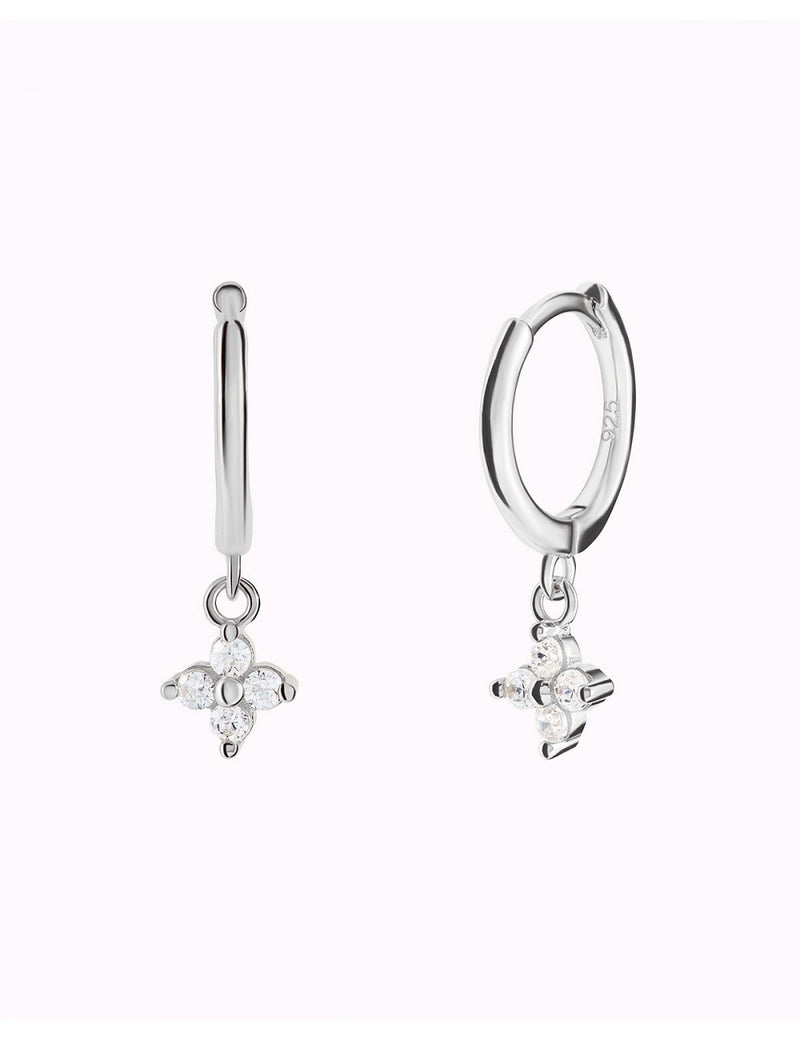 Dainty Flower Shaped Charm Huggie Hoop Earrings - Two sizes available