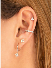 Dainty Flower Shaped Charm Huggie Hoop Earrings - Two sizes available